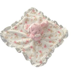 Little Me Pink Bunny Rabbit Lovey Floral Baby Plush Security Blanket Satin Back